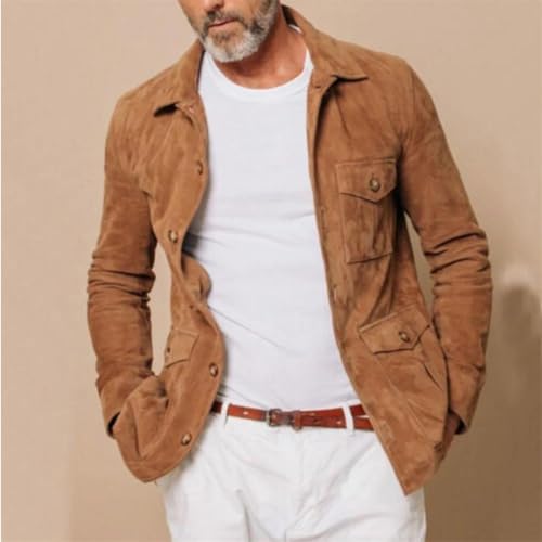 Vintage Suede Coats Men's Hunting Suit Jacket Single Breasted Casual Slim Lapel Blazer Jackets2