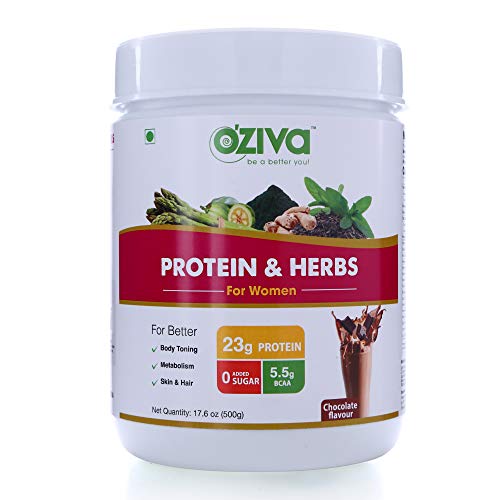 OZiva Protein & Herbs, Women with Multivitamins, Curcumin, Shatavari, Tulsi for Improved Metabolism, Hormonal Balance & Skin, Hair Health, 1.1 lbs (Chocolate, 16 Servings) (1.1 lbs, 16 Servings)