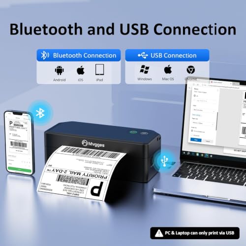 Image of Mvgges Shipping Label Printer,Bluetooth 4x6 Thermal Label Printer for Small Business Office or Home, Compatible with Android, iOS, Windows and Mac, Widely Used for Amazon,USPS,Etsy,Matte Black