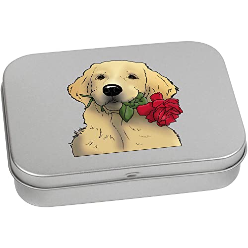 Azeeda 110mm 'Golden Retriever & Rose' Metal Hinged Tin/Storage Box (TT00164194)