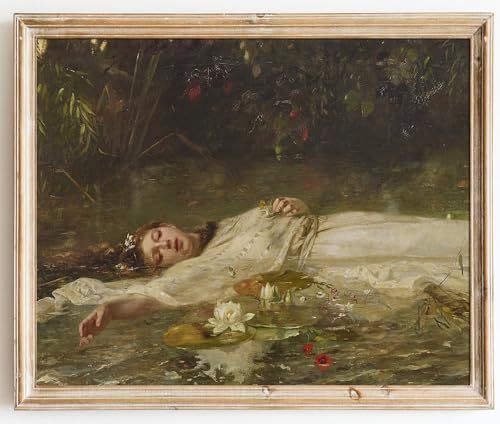 Kizbok Vintage Ophelia Wall Art Decor, Antique Romantic Woman Portrait Canvas Prints, Rustic Farmhouse Cottagecore Wall Decor for Gallery Bedroom Bathroom Office Home Decor(8" x 10"-UNFRAMED)