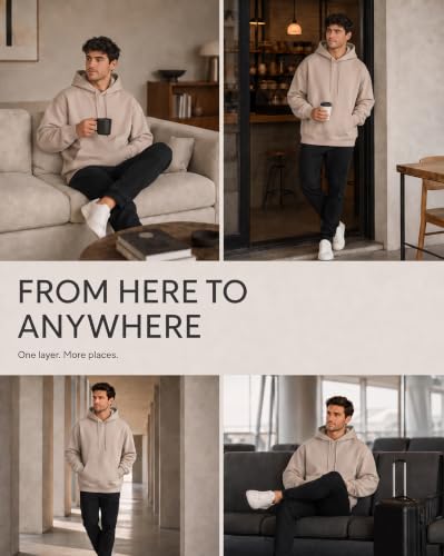 Image of NOBERO Oversized Solid Hooded Sweatshirt for Men | Oversized Hoodie for Men | Hooded Pullover | Cotton Rich Printed Hoodie 280 GSM Fleece