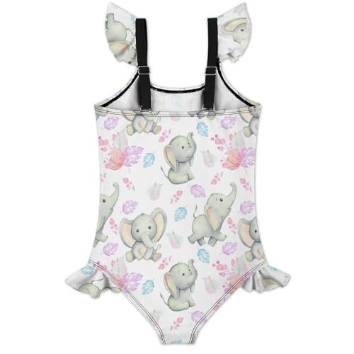 Image of Girls One Piece Swimsuit Cute Alpacas Hearts Stars Ruffles Swimwear Bathing Suits 3-12 Years