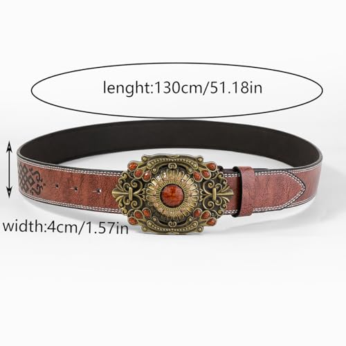 Western Cowgirl Belt For Women Ladies Turquoise Bead Large Buckle Embossed Cowboy Belt for Jeans Rodeo3
