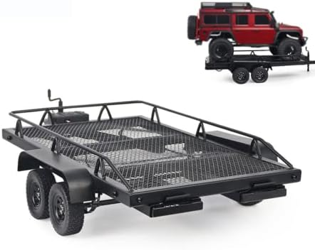 Gueiddi RC Trailer, RC Car Trailer Heavy Duty Trailer Cargo car Metal kit with 4 Tires for 1/10 Traxxas HSP Redcat RC4WD Tamiya Axial SCX10 D90 HPI RC Tracked car DIY
