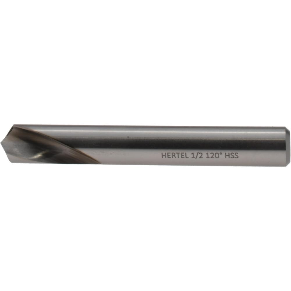 Hertel Spotting Drill, 1/2" Dia, 120 Degree, High-Speed Steel, 1/2" Shank Dia, Bright/Uncoated Finish, 1-3/8" Flute Length, 3-3/4" OAL, Right Hand Cut