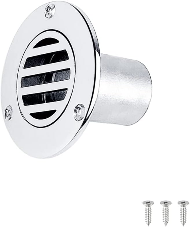 1-1/2" Stainless Steel Deck Drain with Removable Strainer Cover and Mounting Screws for Boat Deck Water Drainage