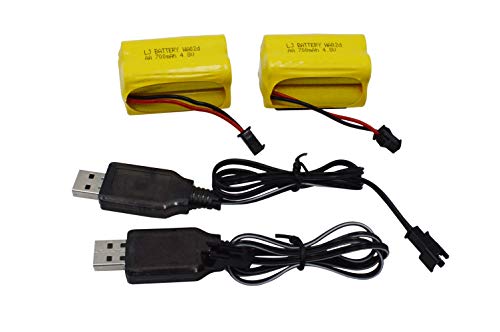 Blomiky 2 Pack F3 4.8V 700mAh AA Nicd Square Type Battery SM-2P Plug and USB Cable for HY800 F1 F3 RC Boat and RC Bus RC School Bus F3 Battery and USB 2