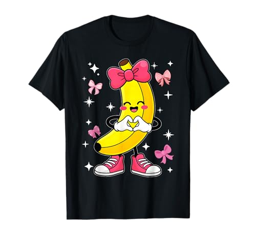 Cute Banana Coquette Bow Retro Girls Kids Women T-Shirt