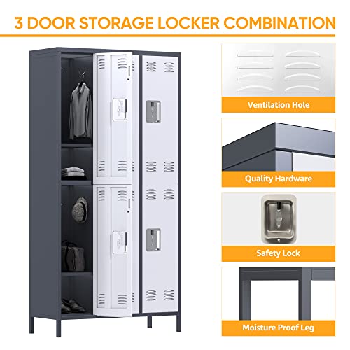 METAN Metal Locker for School Office Gym Bedroom,6 Doors Steel Storage Locker Cabinet for Employees,Industrial Storage Locker with 1 Shelves,Assembly Required,Gray+White… - Thumbnail 6
