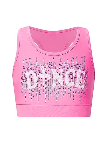 TTAO Kids Girls Dance Crop Tank Top Racerback Shirts Soild Sleeveless Sports Top Ballet Gymnastics Training Bra Vest Pink 12 Years