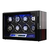 Watch Winder, Wooden Finish with Adjustable [Upgraded] Watch Pillows, 8 Winding Spaces Watch Winders for Automatic Watches, Built-in Illumination