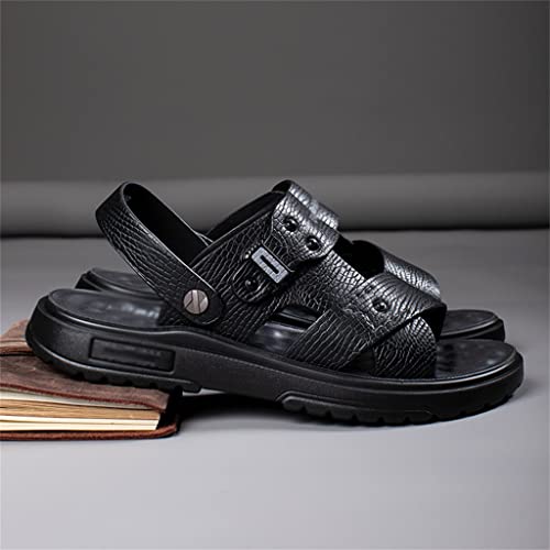 Men Shoes Vintage Real Leather Non-Slip Beach Slip-On Sandals Travel Slippers Black Brown(43)2