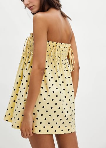 Womens Polka Dot Mini Dress Adjustable Spaghetti Strap Smocked Shirred Bust Cami Dress Square Neck Polkadot Dresses2