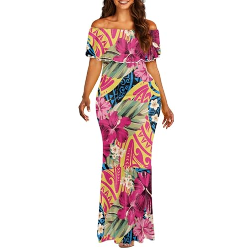 Image of Polynesian Dresses for Women Off Shoulder Maxi Dress Puletasi Samoan Dresses S-7XL