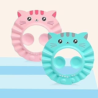 Mumoo Bear 3 Pack Baby Shower Cap Cartoon Cat Pattern Waterproof Bathing Hat Adjustable Kids Shower Cap Infants Soft Shamp...