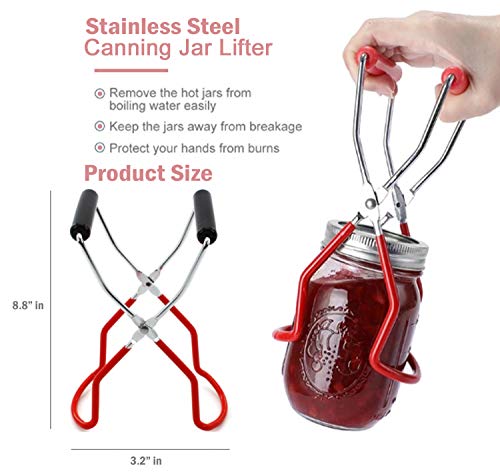Aiden's World Canning Jar Lifter Tongs Stainless Steel Jar Lifter With Anti-Slip And Soft Rubber Grip Handle For Safe And Secure Handling (Red) #TOP3