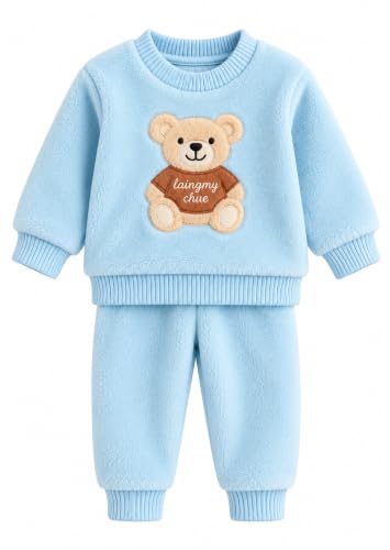 Image of Bold N Elegant Kids Fleece Sweatshirt & Jogger Set with Teddy Bear Applique