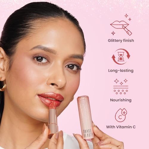 Image of Swiss Beauty More Than Glitter Lipstick | Glittery Finish | Nourishing | With Vitamin C | One Swipe Smooth Glide | Shade- 5 Shine Mauve, 3gm (‎SB-327)