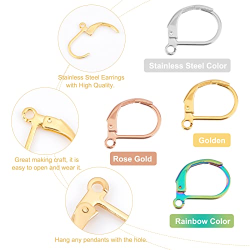 Dicosmetic 40Pcs 4 Colors About 10Mm 304 Stainless Steel Leverback Earring Findings French Ear Hook Earrings Leverback Earring Components With Open Loop For Earring Jewelry Making,Hole:1.2Mm #TOP3