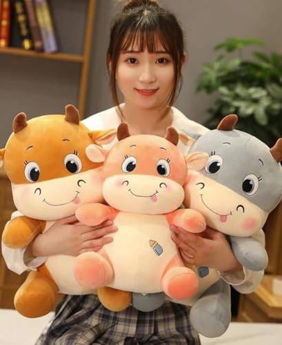 Image of Tinytotem Milky Moo Amul Milk Cow Soft Toy for Kids Plush Stuffed Cartoon Pet Kawai Animal Plushie Cattle Toys Doll Birthday Gifts for Friends Girls Decorative Toy 35cm