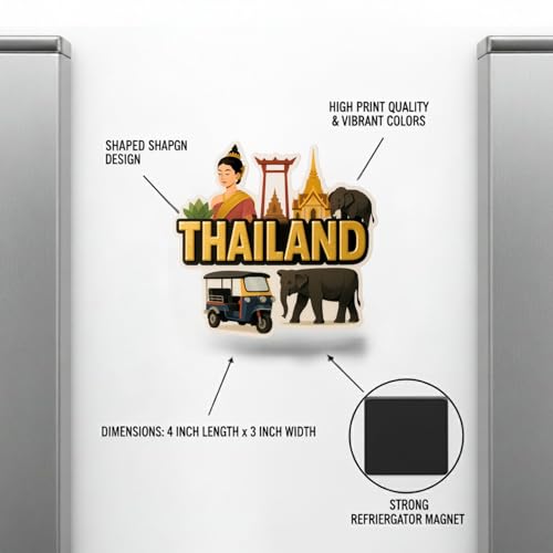 Image of Souvenir Fridge Magnet | 4x3 Inch Collectible Travel Decor | Strong & Durable Refrigerator Magnet with Iconic Landmarks for Travelers (Thailand)