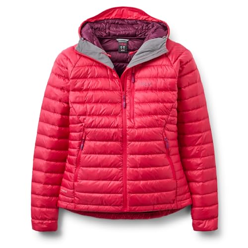 Rab Giacca Microlight Alpine da Donna - Cappotto con Cappuccio e Imbottitura in Piuma per Trekking, Arrampicata e Sci, Anguria, M