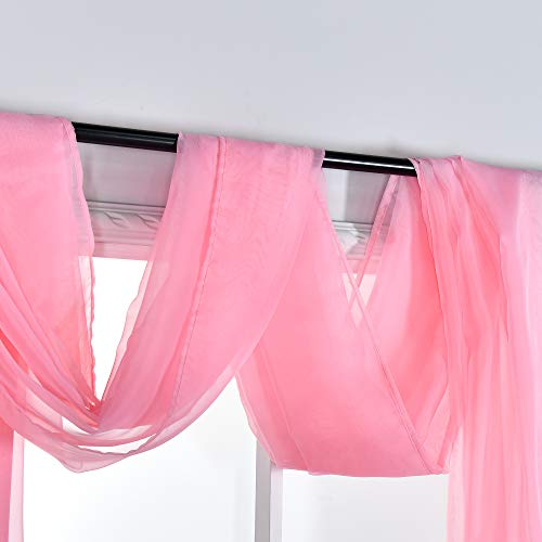 Keqiaosuocai Pink Sheer Window Scarf Valance Sheer Fabric For Draping Curtain Toppers For Wedding Party Girls Room Bed Canopy Scarves 52 Inches Wide By 216 Inches Long Pink #TOP5