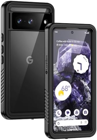 Lanhiem für Google Pixel 8 Hülle IP68 Wasserdicht Stoßfest, Schwarz | Handyhülle Pixel 8, 360 Grad Schutzhülle, Staubdicht Outdoor Panzerhülle, mit Eingebautem Displayschutz