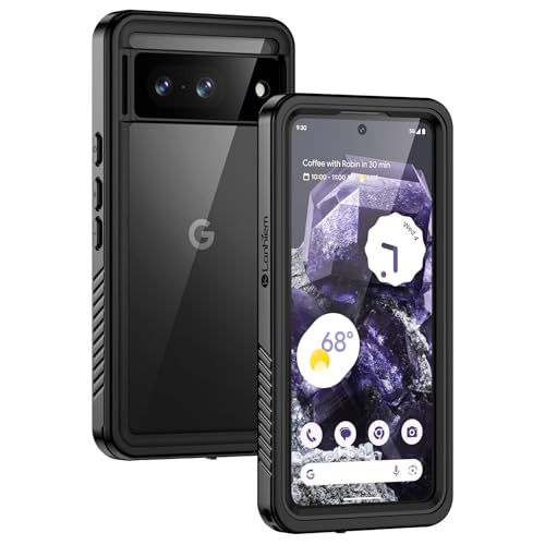 Lanhiem Pixel 8 Case, IP68 Waterproof Dustproof Case with Built-in Screen Protector, Rugged Full Body Shockproof Protective Clear Cover for Google Pixel 8 6.2 Inch, Black