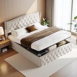 LKPOMI Bett mit Stauraum 160x200 Polsterbett Boxspringbett mit Bettkasten und Lattenrost, Stauraumbett Jugendbett Bettgestell, Samt, ohne Matratze (Beige 2, 160 x 200 cm)