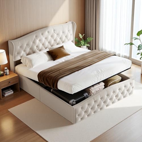 LKPOMI Bett mit Stauraum 160x200 Polsterbett Boxspringbett mit Bettkasten und