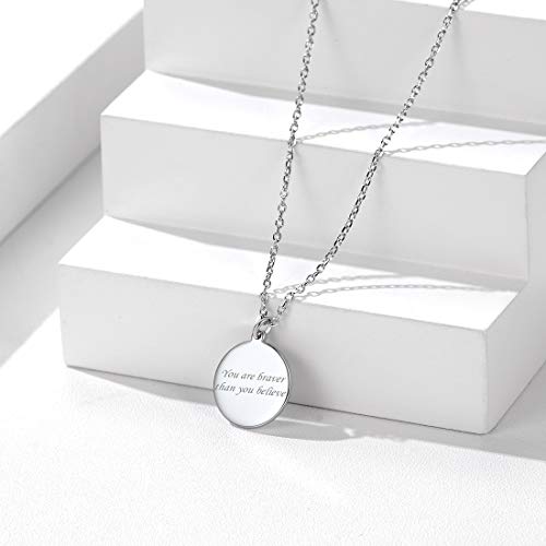 Silvercute Custom Engrave Disc Necklace 925 Sterling Silver Personalized Circle Tag Pendant Text Engravable With Name/Date/Locations, Dainty Necklaces For Women Girls #TOP2