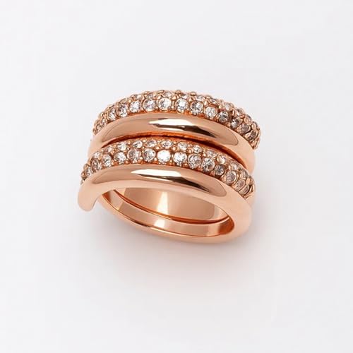 Bagues croisées pour femme en or blanc et rose 18k avec oxydes de zirconium R230