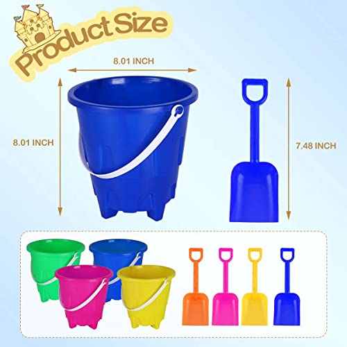 Holady 8 Inch Large Sand Beach Buckets Pail with Beach Shovels,Sand Bucket Water Bucket for Beach Fun Great Summer Party Accessory