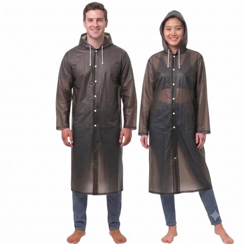 Image of OUTO Raincoat for Women Waterproof, EVA Raincoat for Men with Hood, Lightweight Reusable Rain Poncho, Full Sleeves Outdoor Rain Wear for Camping, Hiking & Travelling (Free Size,1 Pc Black)