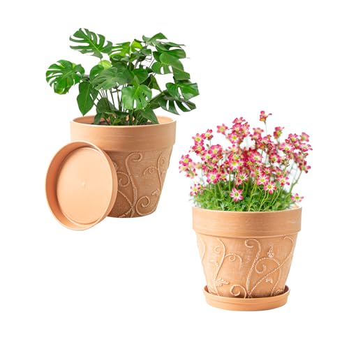 Melphoe Plant Pots Indoor with Drainage & Saucer...