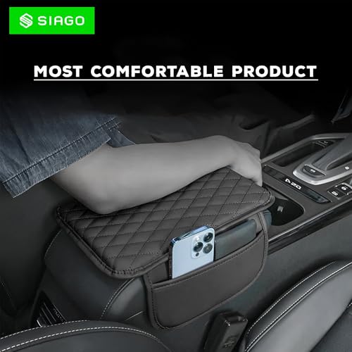 Image of SIAGO Car Armrest Cover Cushion with Storage Bags | Soft Center Console Protector Pad | Non-Slip, Waterproof & Durable | Universal Fit for Cars, SUVs & Trucks (Black) SIA144
