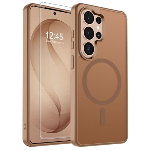 Image of SUPFINE Magnetic for Samsung Galaxy S26 Ultra Case with Screen Protector, (Built-in Magnets) (Military Grade Drop Protection) Slim Translucent Shockproof Phone Case,Brown