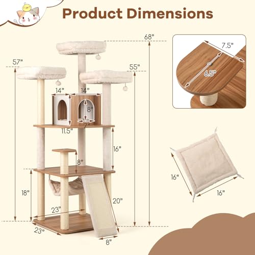 Árbol para gatos alto Tangkula de 68 pulgadas con rascadores de sisal miniatura 4