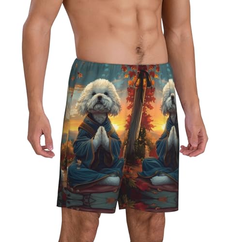 mens pajama pants - Sunset Meditating Bichon Frise Comfy Sleep Shorts Mens Pajama shorts, mens lounge shorts pj pants