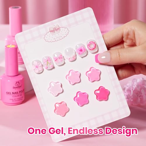 Image of Beetles Pink Gel Polish Set - Pink Soda with Color Card, 6 Colors Summer Gel Nail Polish Set 15ML /0.51FlOz, Same Color Bottle Professional Manicure Salon, Long-Lasting Soak Off UV LED Summer Nails