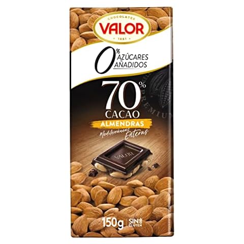 Chocolatina Chocolate Negro 70% Con Almendras Valor Sin Azucares 150g Cover