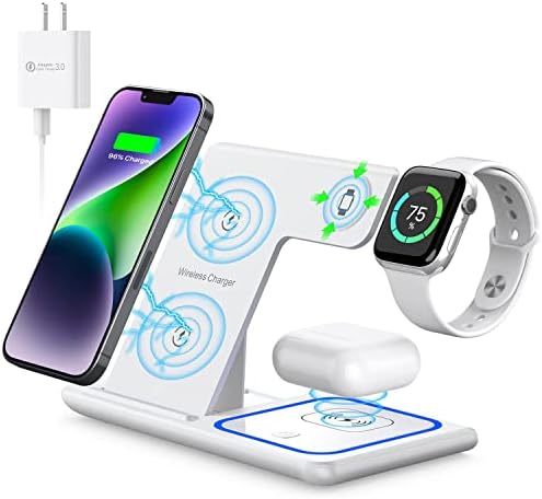 Wireless Charger,MILDILY 3 in 1 Wireless Charging Station for Apple iPhone/iWatch/Airpods,iPhone 13,12,11 (Pro, Pro Max)/XS Max/XR/XS/X/8(Plus),iWatch 7/6/SE/5/4/3/2,AirPods 3/2/pro（White）