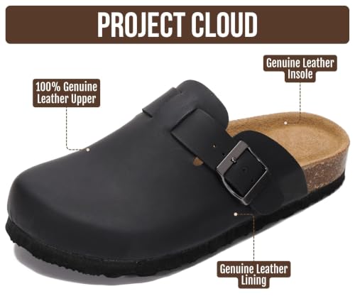 Image of Project Cloud 100% Genuine Leather Slip-ons Footbed Clogs for Women Sandals | Memory Foam Arch Support Slippers for Women; Trendy Slip-ons Women's Mules & Clogs Sandals; Non-Slip Outsole for comfort.