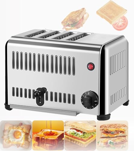 Aioneer Tostadora Comercial para Hacer Pan, De Acero Inoxidable, con Bandeja Recogemigas Tipo Cajón, Ideal para Restaurantes, Panaderías Y Hogares. Capacidad para 6 Rebanadas.-4slice