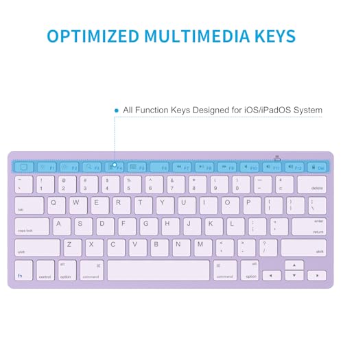Image of OMOTON Ultra-Slim Bluetooth Keyboard for iPad 11th /10th /9th /8th /7th, iPad Pro /Air /Mini and iPhone Series, Wireless iOS Keyboard with 12 Multimedia Keys for Office, Home, Travel, School, Purple