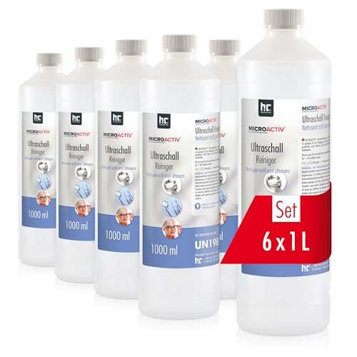 Microactiv Nettoyant Ultrason 6 x 1 L - Détergent Universel pour Bain à Ultrasons - Lunettes, Bijoux, Prothèses Dentaires, Métaux, Plastique