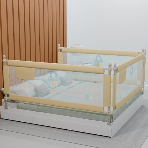 Image of BAYBEE Baby Bed Rails Guard (150x63 cm), Bedrail for Baby Kids Safety, Portable Bed Rail Falling Protector Fence with Adjustable Height, Foldable Bed Rails for Newborn, Pack of 3, (Beige)
