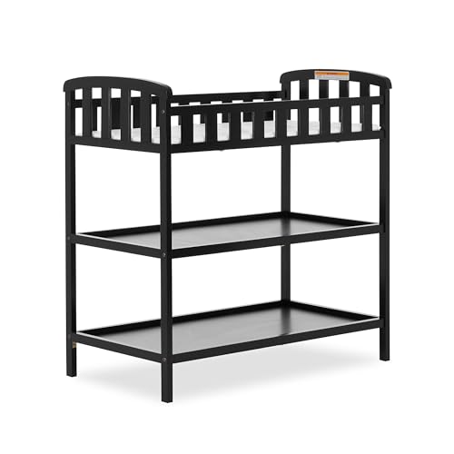 Image of Dream On Me Emily Changing Table In Black, Comes With 1" Changing Pad, Features Two Shelves, Portable Changing Station, Made Of Sustainable New Zealand Pinewood